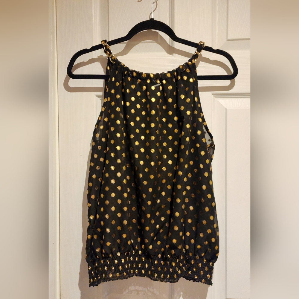 Black Halter Camisole with Gold Polka Dots - No Boundaries